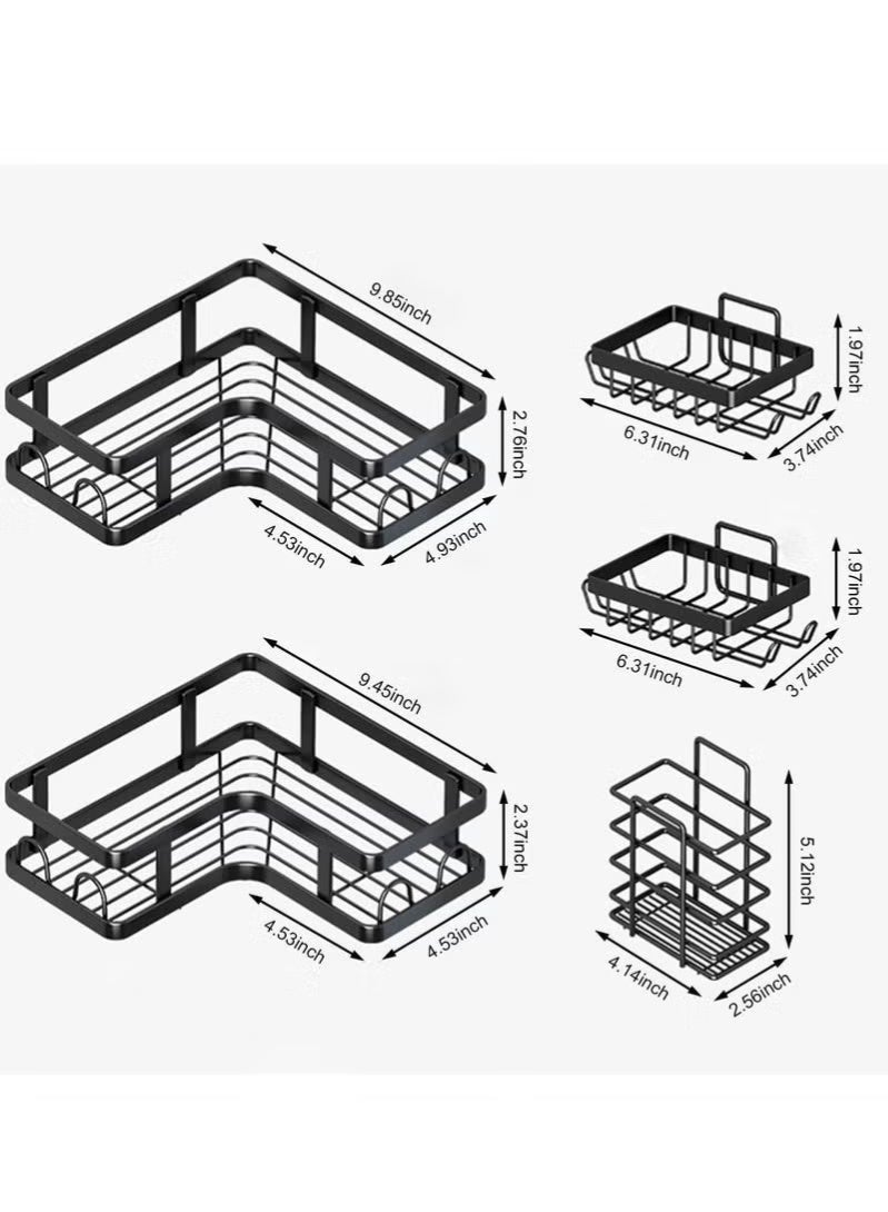 ELASAR Corner Shower Caddy 5 Pack, Adhesive Shower Organizer, Shower Rack with 16 Hooks, Large Capacity, Rustproof Stainless Steel Shower Shelf for Inside Shower & Bathroom Storage&Home Decor, Black - Image 4